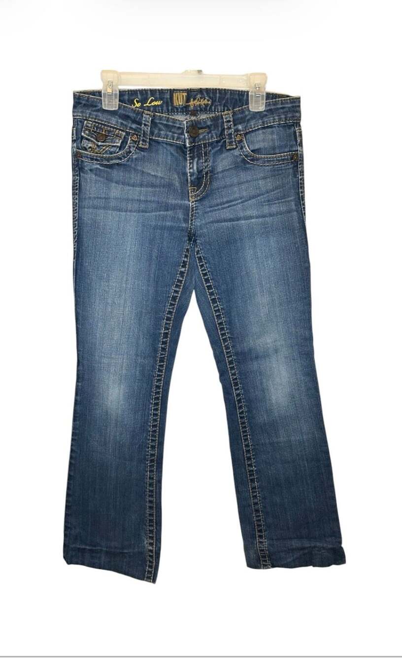 KUT from the Kloth So Low Denim Jeans Size 8 Medium Wash Flap Pocket